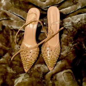 Pointed Toe Gold Studded Heels